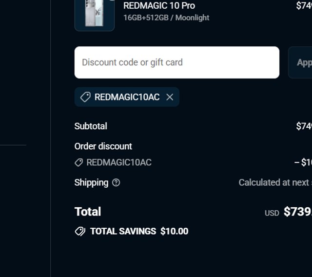 REDMAGIC checkout page showing REDMAGIC discount code box | Screenshot taken by SimplyCodes community member on Aug 11, 2025