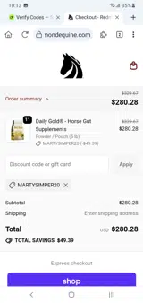 Martysimper20 coupon verification screenshot