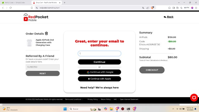 Red Pocket Mobile checkout page showing Red Pocket Mobile promo code box | Screenshot taken by SimplyCodes community member on Feb 4, 2025