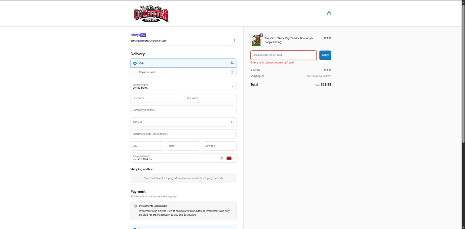 Red Raider Outfitter discount code screenshot showing code 60%OFF applied at Red Raider Outfitter checkout page. Uploaded by SimplyCodes community member ElonMusk on Apr 6, 2025