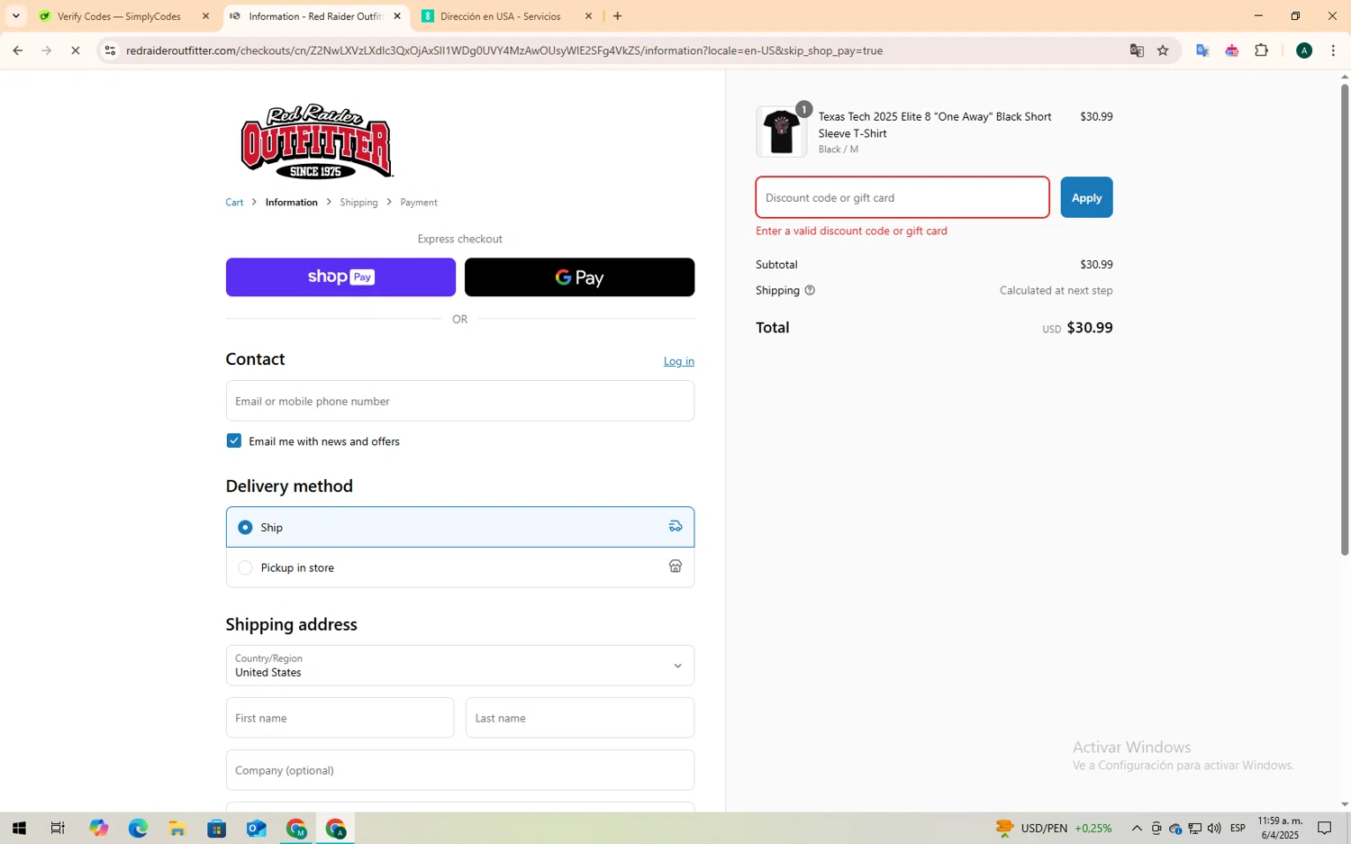 Red Raider Outfitter discount code screenshot showing code CYBER applied at Red Raider Outfitter checkout page. Uploaded by SimplyCodes community member ScanScholar6471 on Apr 6, 2025