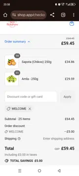 WELCOME coupon verification screenshot
