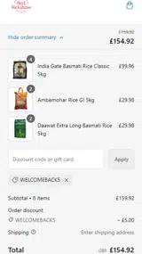 WELCOMEBACK5 coupon verification screenshot