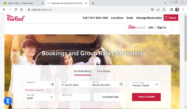 Red Roof checkout page showing Red Roof promo code box | Screenshot taken by SimplyCodes community member on Jun 7, 2024