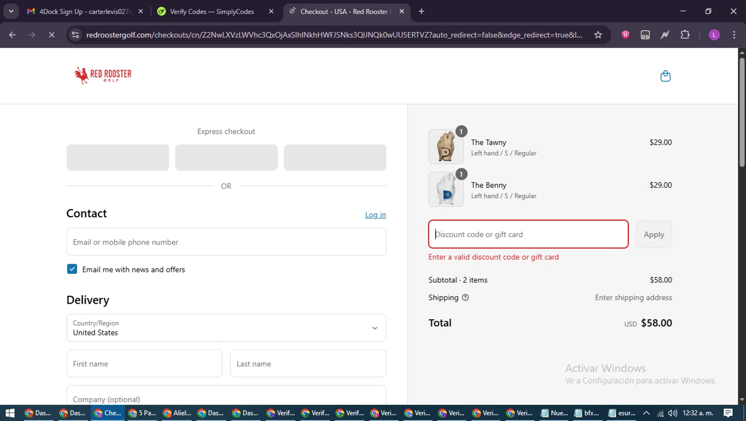 Red Rooster Golf discount code screenshot showing code GGT20 applied at Red Rooster Golf checkout page. Uploaded by SimplyCodes community member RewardScout5160 on Jun 12, 2025