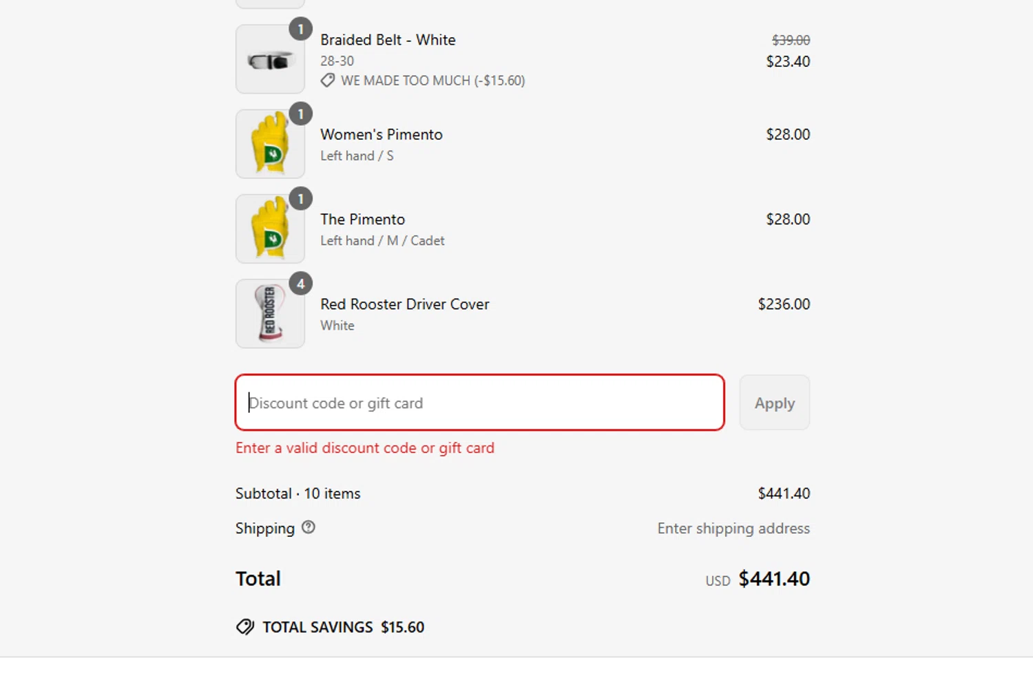 Red Rooster Golf discount code screenshot showing code ngf5 applied at Red Rooster Golf checkout page. Uploaded by SimplyCodes community member VoucherVirtuoso2520 on May 6, 2025