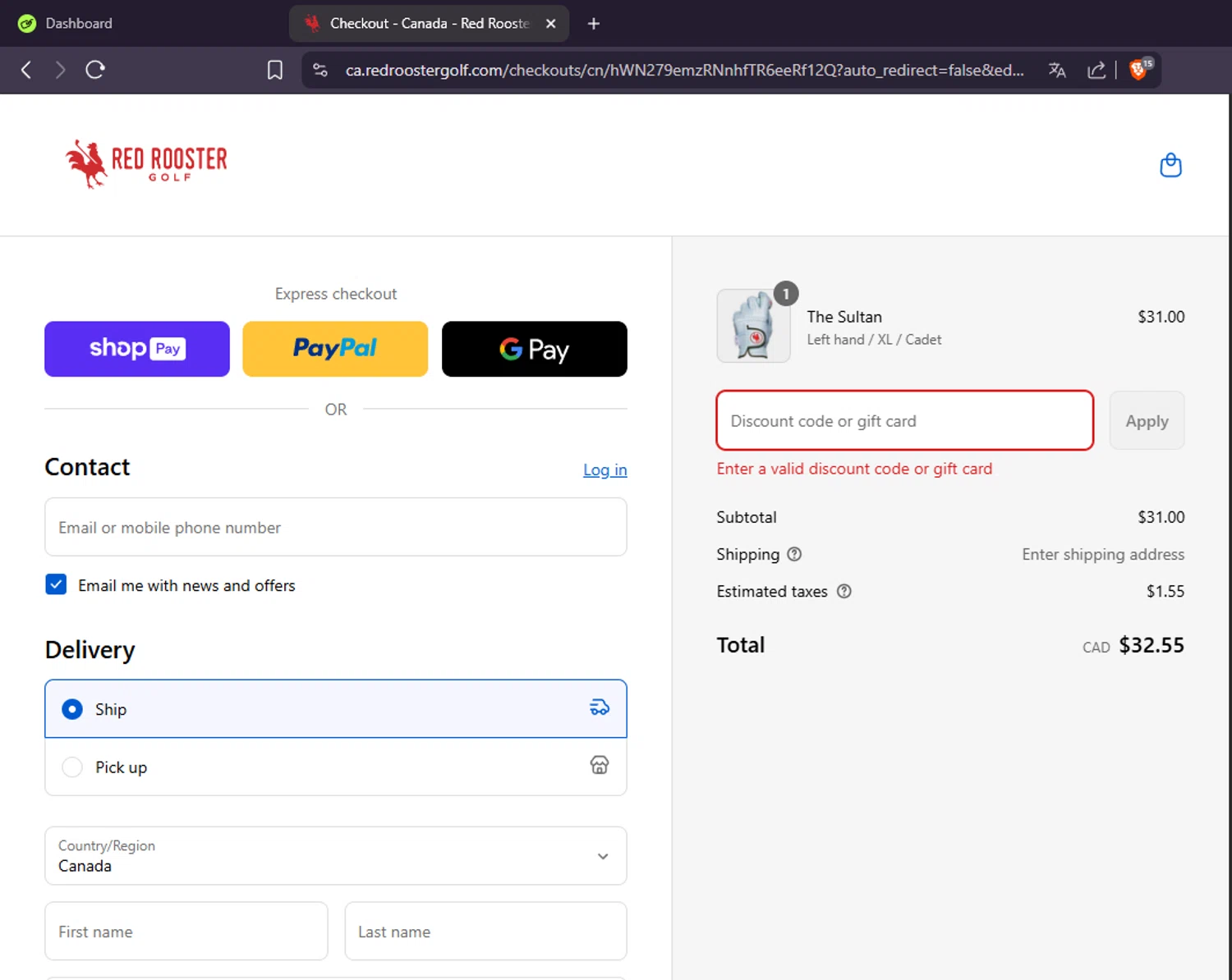 Red Rooster Golf discount code screenshot showing code CELEBRATE50 applied at Red Rooster Golf checkout page. Uploaded by SimplyCodes community member SmartRanger3752 on Aug 23, 2025