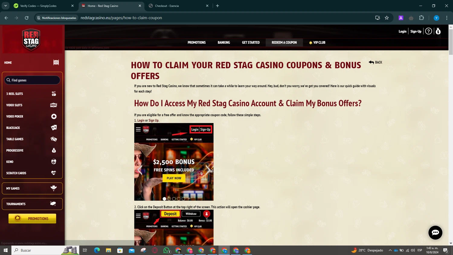 where to use Red Stag Casino promo code box
