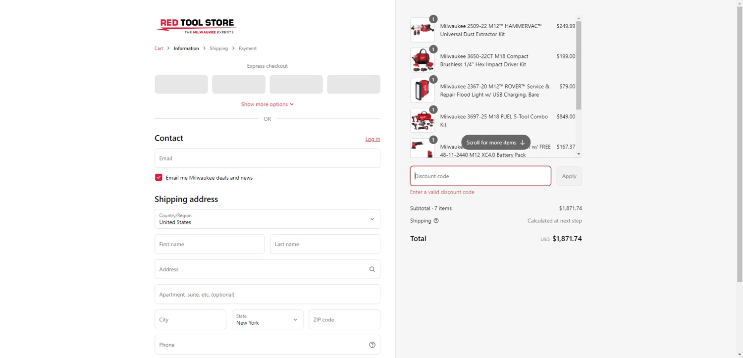 Red Tool Store discount code screenshot showing code BARE10 applied at Red Tool Store checkout page. Uploaded by SimplyCodes community member EpicEagle816 on Jun 3, 2025