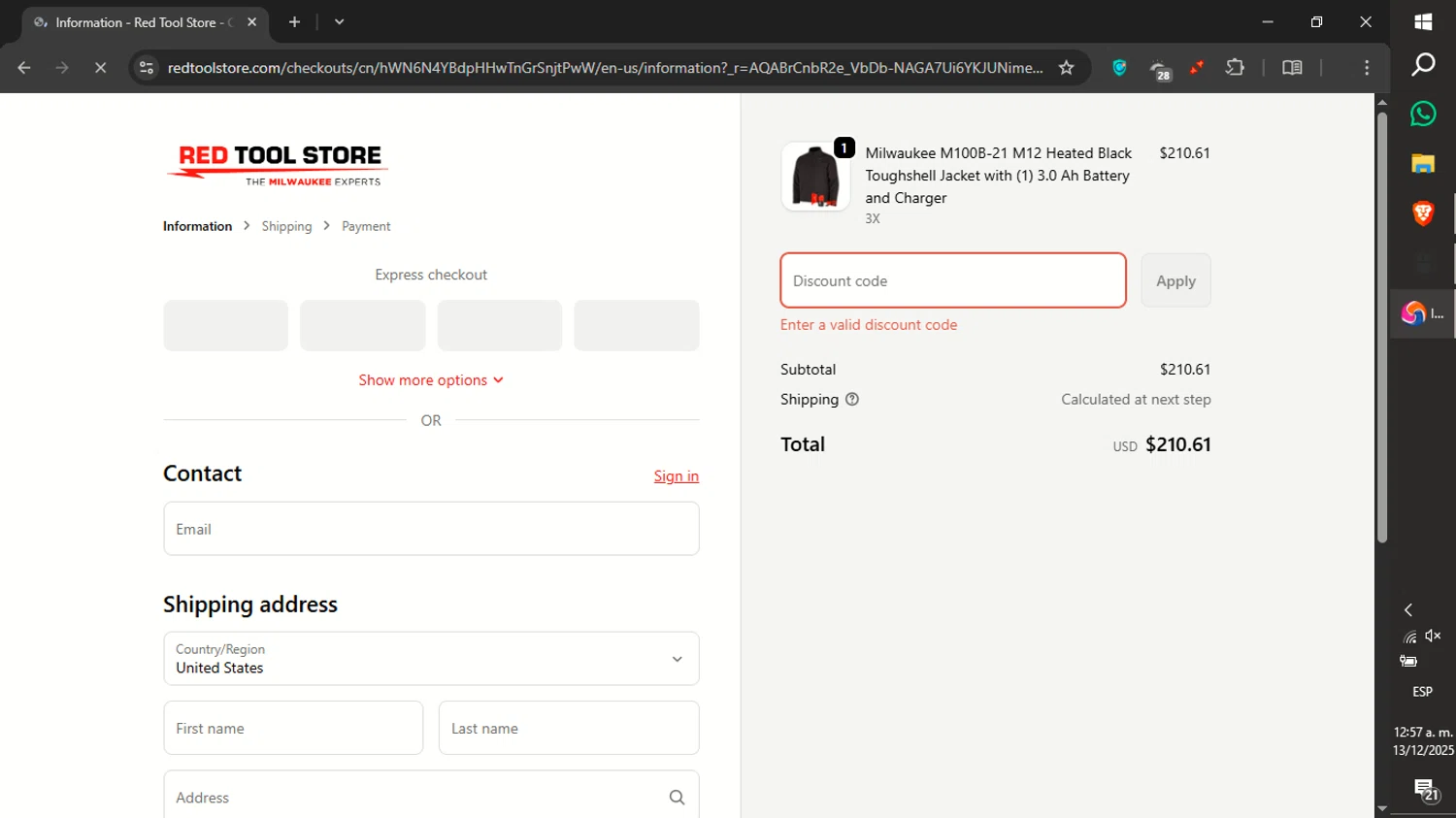 Red Tool Store discount code screenshot showing code heat10 applied at Red Tool Store checkout page. Uploaded by SimplyCodes community member xXdevoragoticas69Xx on Dec 13, 2025