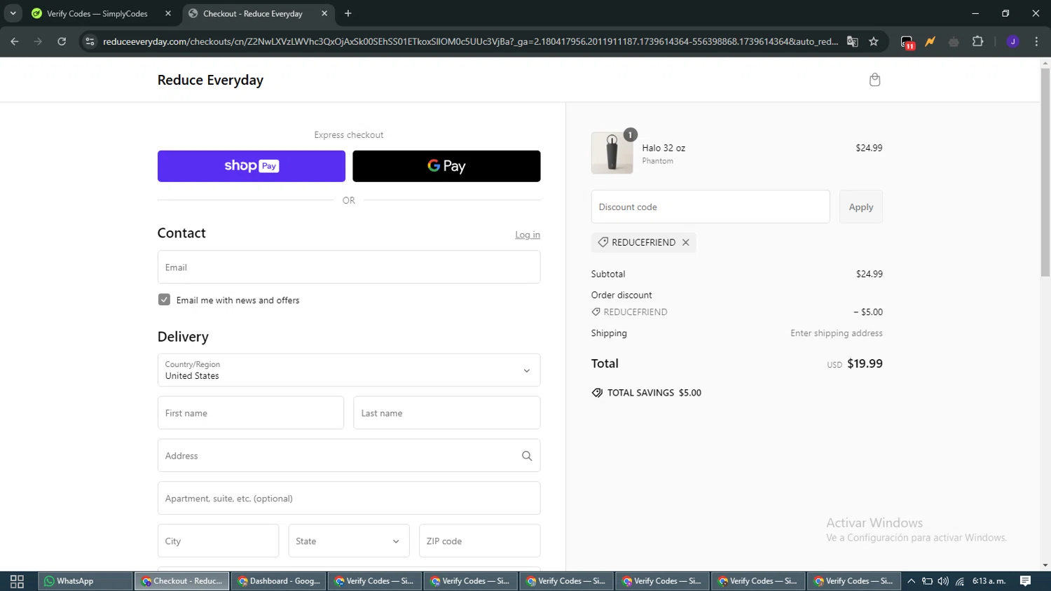 Reduce coupon code screenshot showing code reducefriend applied at Reduce checkout page. Uploaded by SimplyCodes community member WiseMaven9968 on Feb 15, 2025