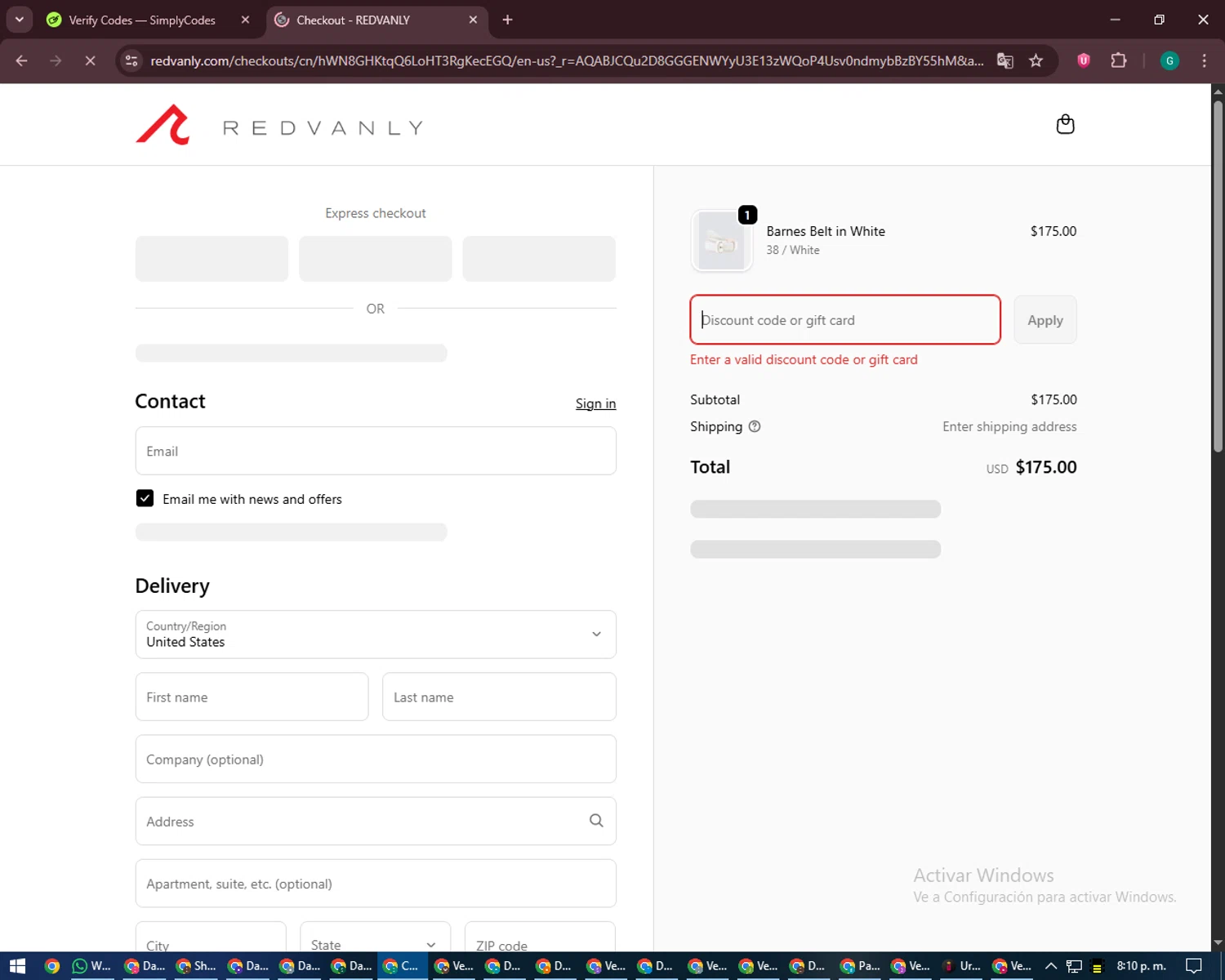 REDVANLY discount code screenshot showing code 5826DROP1 applied at REDVANLY checkout page. Uploaded by SimplyCodes community member PennyFinder5759 on Feb 1, 2026