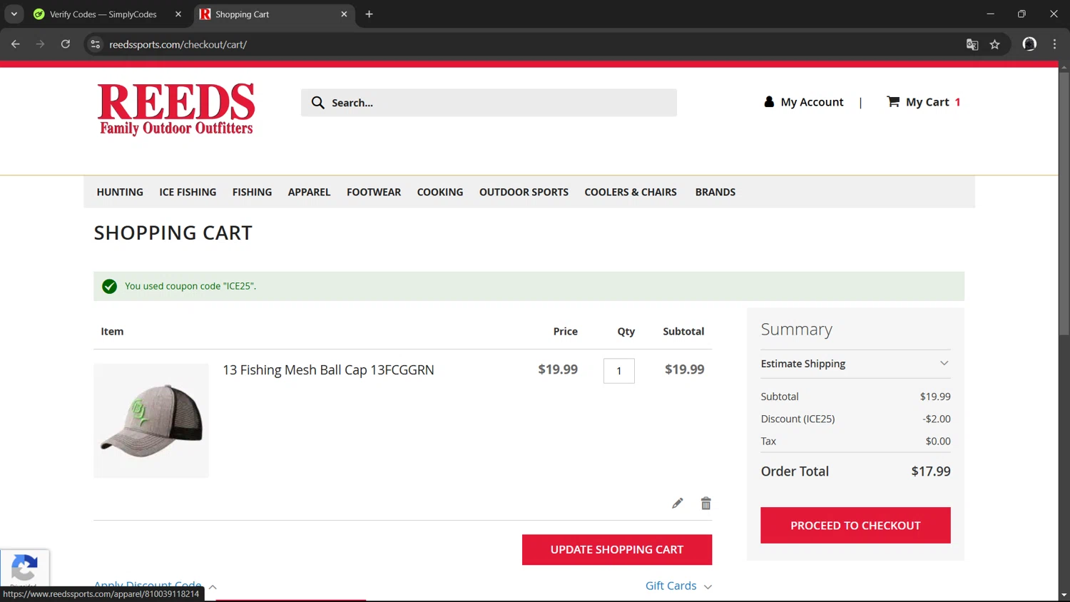 Reeds Sports checkout page showing Reeds Sports promo code box | Screenshot taken by SimplyCodes community member on Oct 30, 2024