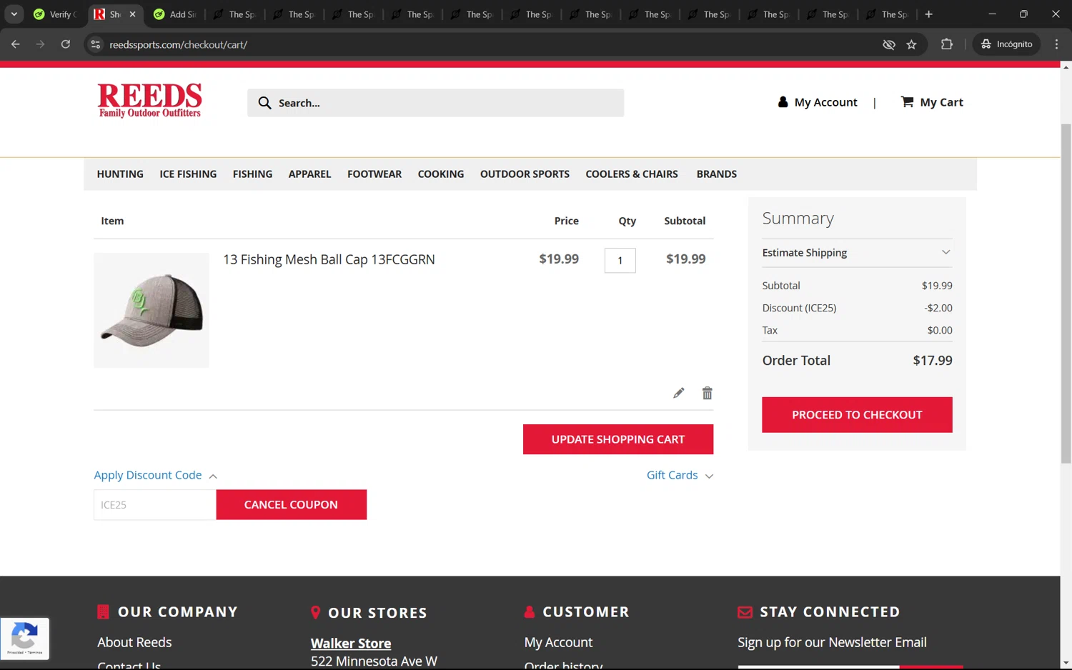 Reeds Sports checkout page showing Reeds Sports promo code box | Screenshot taken by SimplyCodes community member on Nov 28, 2024