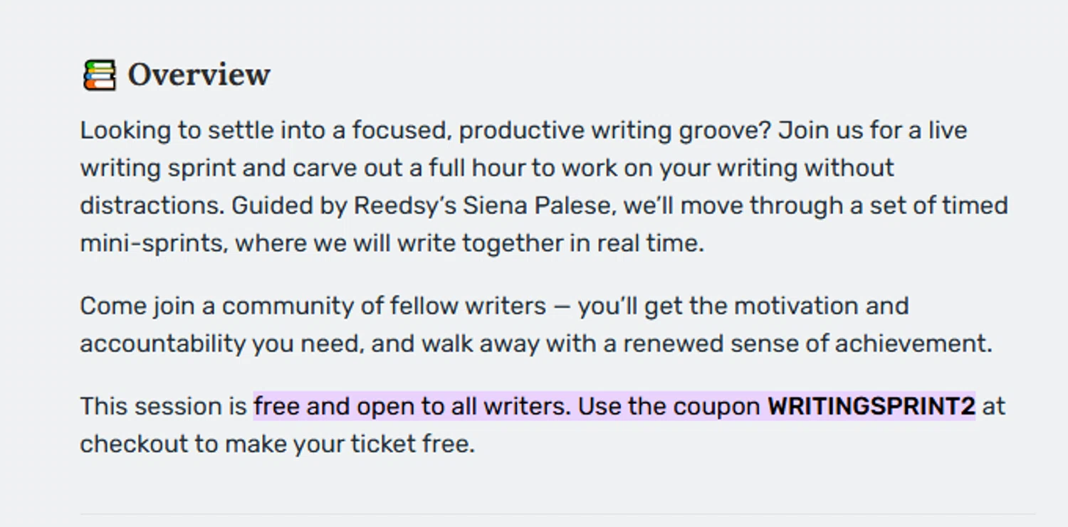 Reedsy promo code screenshot showing code WRITINGSPRINT2 applied at Reedsy checkout page. Uploaded by SimplyCodes community member PaulSkenes on Jun 13, 2026