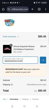 WEEKENDDISCOUNT coupon verification screenshot