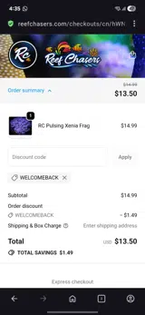 Welcomeback coupon verification screenshot