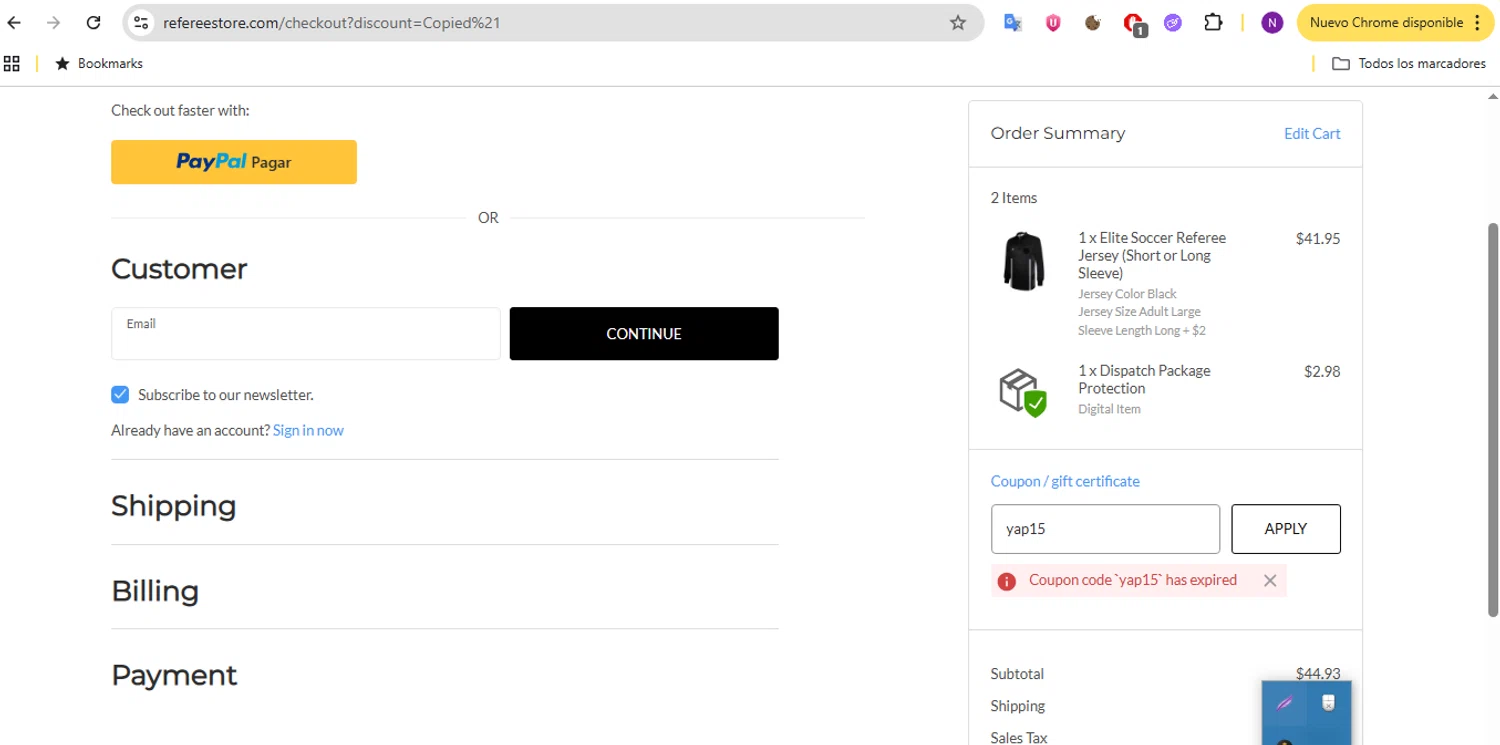 Referee Store checkout page showing Referee Store coupon code box | Screenshot taken by SimplyCodes community member on Feb 6, 2026