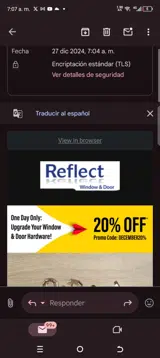 Reflect Window & Door coupon verification screenshot