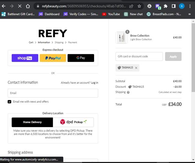 REFY checkout page showing REFY discount code box | Screenshot taken by SimplyCodes community member on Jun 2, 2023