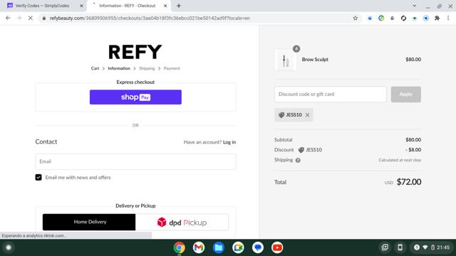 REFY checkout page showing REFY discount code box | Screenshot taken by SimplyCodes community member on Oct 16, 2023