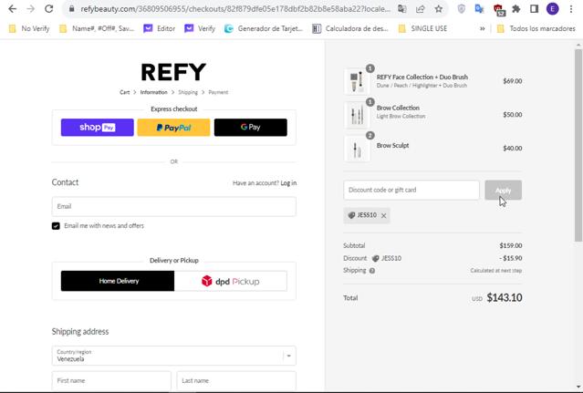 REFY checkout page showing REFY discount code box | Screenshot taken by SimplyCodes community member on Oct 17, 2023