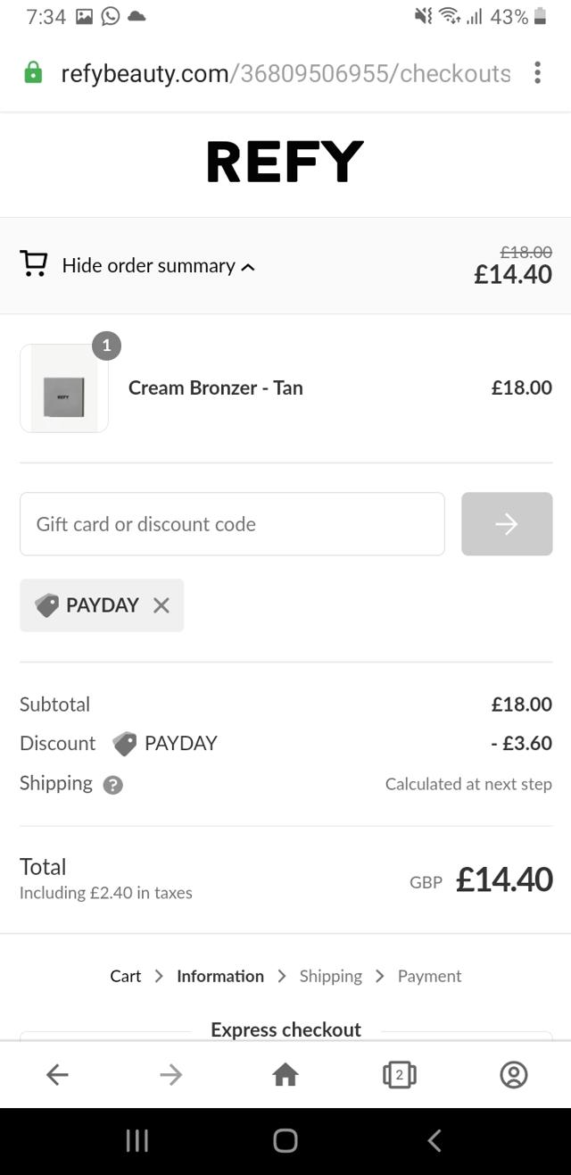 REFY checkout page showing REFY discount code box | Screenshot taken by SimplyCodes community member on Nov 30, 2021