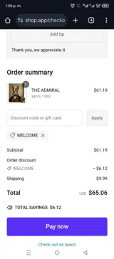WELCOME coupon verification screenshot