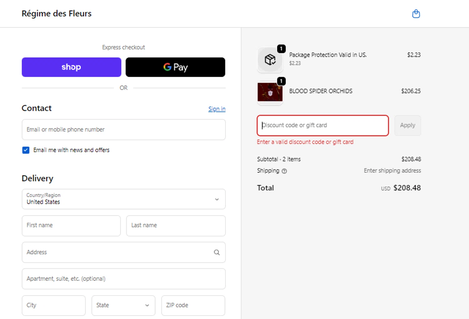 Régime des Fleurs promo code screenshot showing code EDP25 applied at Régime des Fleurs checkout page. Uploaded by SimplyCodes community member BonusCollector7885 on Nov 25, 2025
