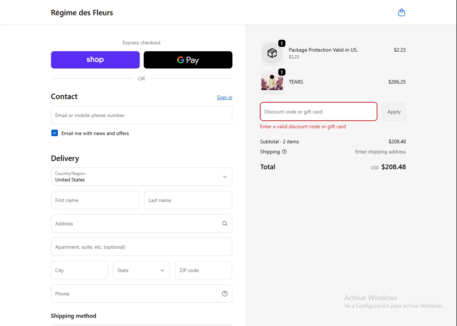 Régime des Fleurs promo code screenshot showing code RDF10 applied at Régime des Fleurs checkout page. Uploaded by SimplyCodes community member SavvySaver9108 on Nov 25, 2025
