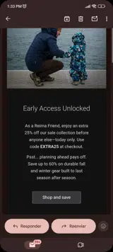 Reima US coupon verification screenshot