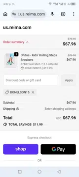 Reima US coupon verification screenshot