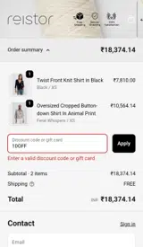 Reistor coupon verification screenshot