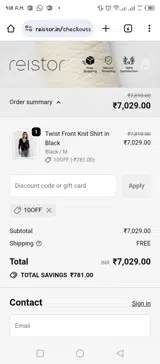 Reistor coupon verification screenshot