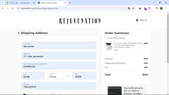 Rejuvenation checkout page showing Rejuvenation promo code box | Screenshot taken by SimplyCodes community member on Nov 9, 2024