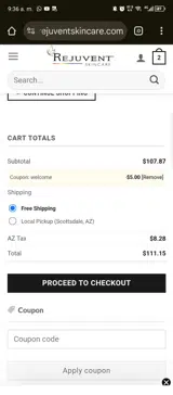 Rejuvent Skincare coupon verification screenshot