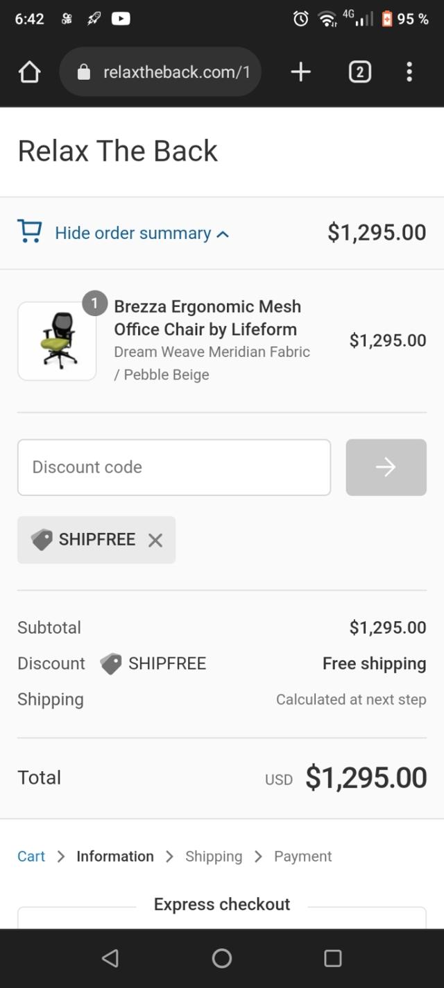 Relax The Back checkout page showing Relax The Back discount code box | Screenshot taken by SimplyCodes community member on Oct 14, 2022