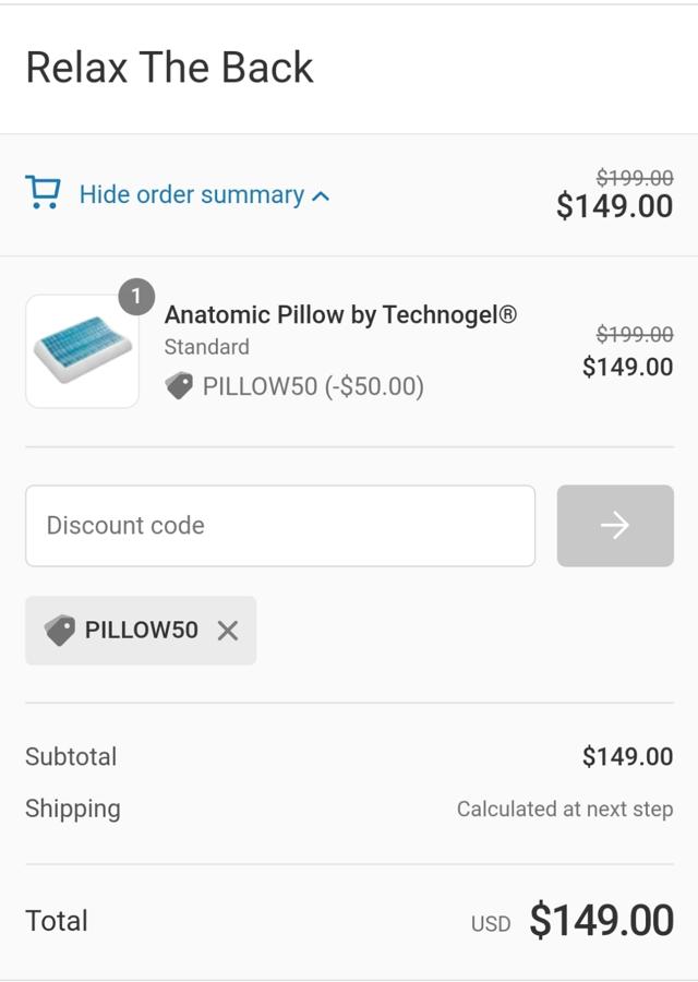 Relax The Back checkout page showing Relax The Back discount code box | Screenshot taken by SimplyCodes community member on Oct 20, 2022