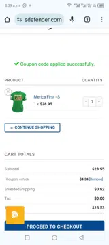 Relentless Defender Apparel coupon verification screenshot