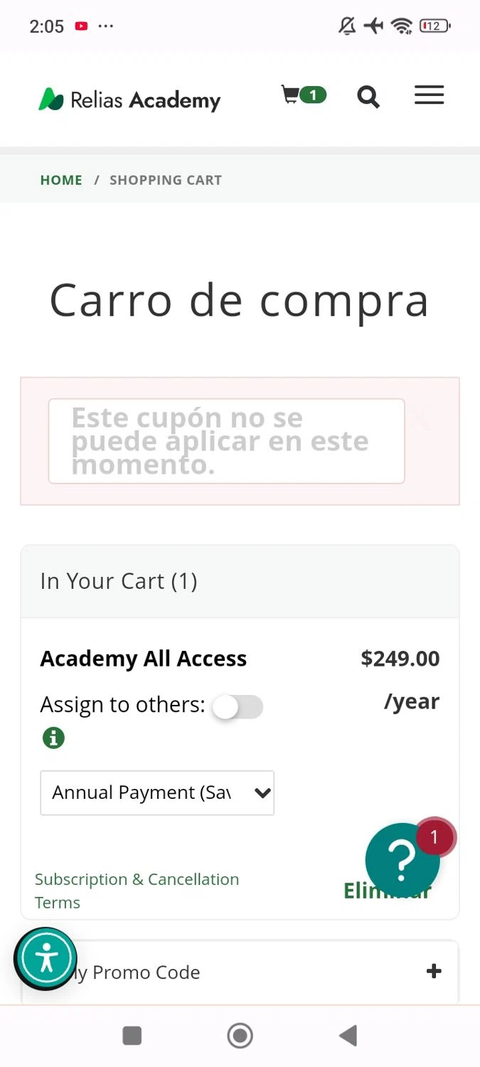 Relias Academy promo code screenshot showing code RAMHAW22 applied at Relias Academy checkout page. Uploaded by SimplyCodes community member RomeoSantos on Feb 16, 2025