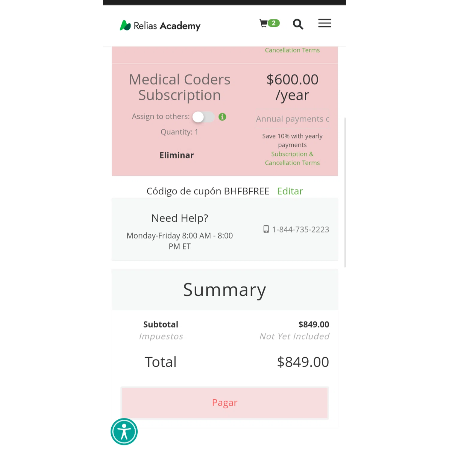 Relias Academy checkout page showing Relias Academy promo code box | Screenshot taken by SimplyCodes community member on Sep 10, 2023