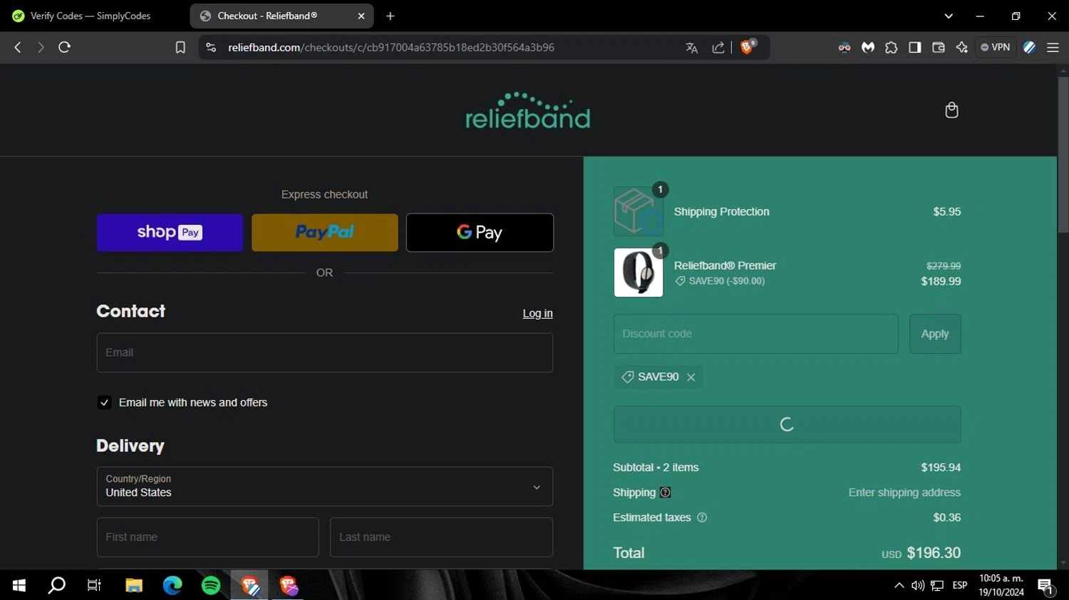 where to use Reliefband promo code box