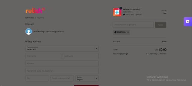 Relish checkout page showing Relish coupon code box | Screenshot taken by SimplyCodes community member on Dec 4, 2023
