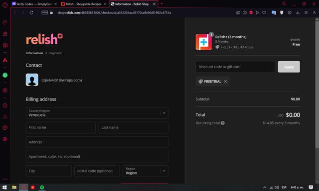 Relish checkout page showing Relish coupon code box | Screenshot taken by SimplyCodes community member on Jan 29, 2024