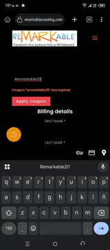 Remarkable20 coupon verification screenshot