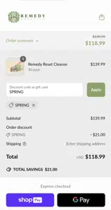 Remedy Organics coupon verification screenshot