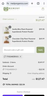 Remedy Organics coupon verification screenshot