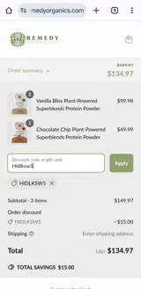Remedy Organics coupon verification screenshot