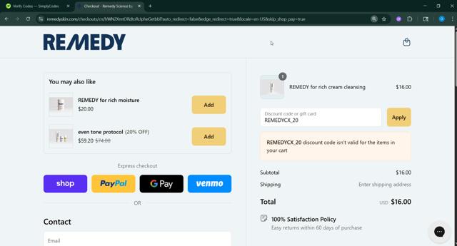 Remedy Science checkout page showing Remedy Science discount code box | Screenshot taken by SimplyCodes community member on Sep 3, 2025