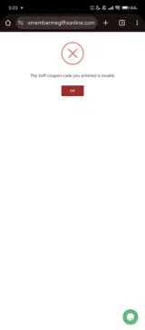 Remember Me Gifts coupon verification screenshot